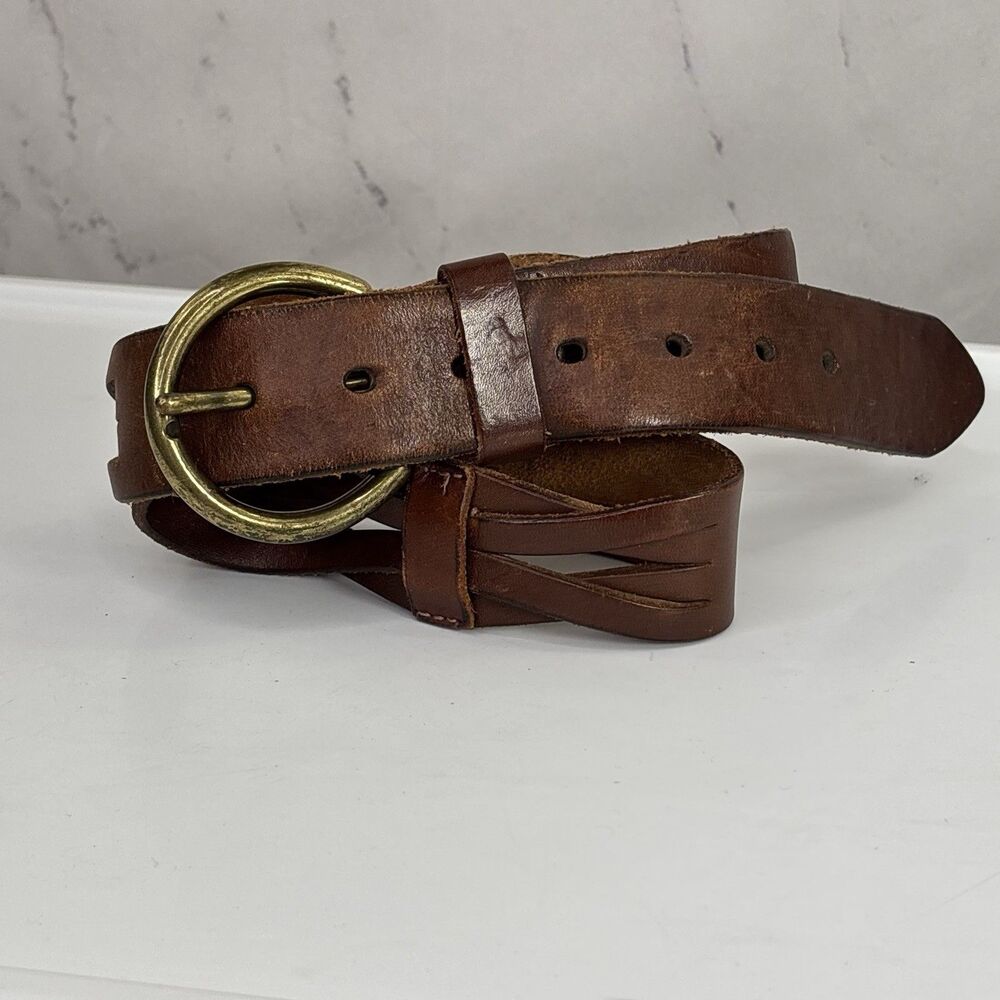 VTG American Eagle Outfitters Braided Leather Belt Cognac Brown Brass Buckle 34" - Picture 3 of 16